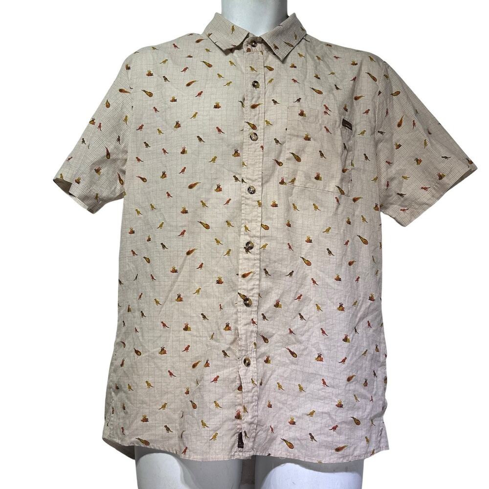 toddland mens dinosaur volcano button up short sleeve shirt Size M